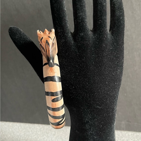 Wood Carved Zebra Bangle Bracelet - Picture 4 of 7
